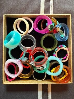 Colorful Assorted Acrylic & Beaded Rings - Multicolor Stackable Set